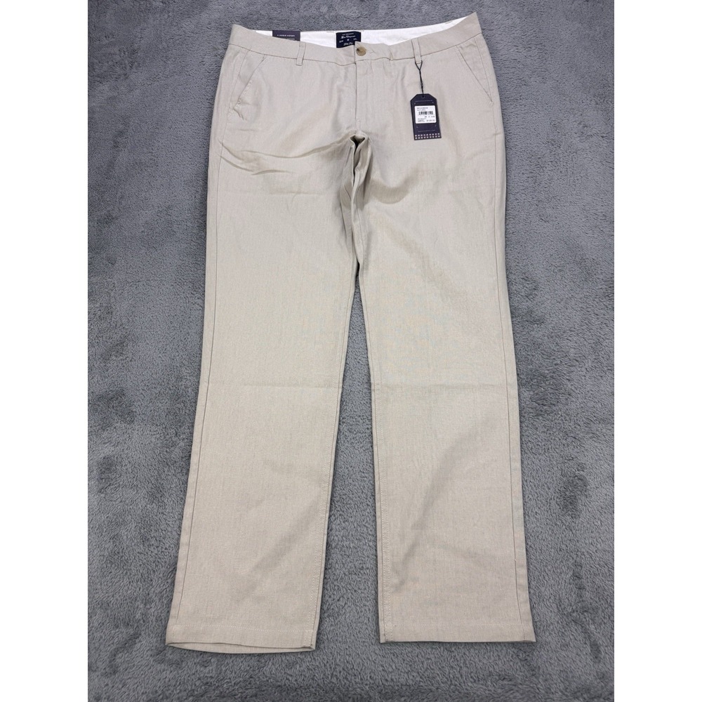 Ben Sherman Linen‎ Pants Men 36Wx32L Beige Slim Fit Straight BS14WB238 NWT $109